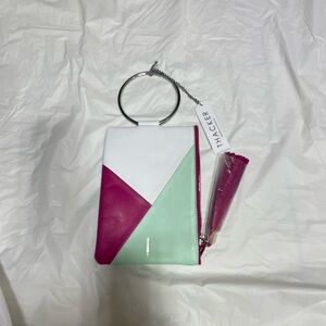 Thacker NYC Nolita MINT Leather Clutch Purse With Shiny Nickel Ring Handle ￼